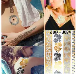 Rakado кружева золотистый и черный Временные татуировки Стикеры Водонепроницаемая мнимый татуировки боди-арт Для женщин браслет тату паста