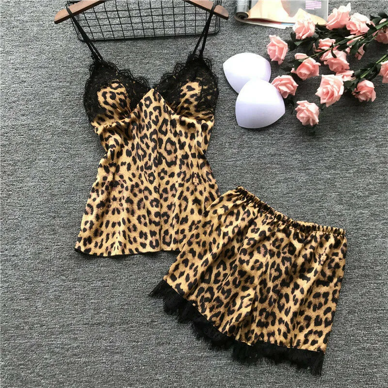 Two sexy leopard underwear pajamas lace women's dress babydoll pajamas