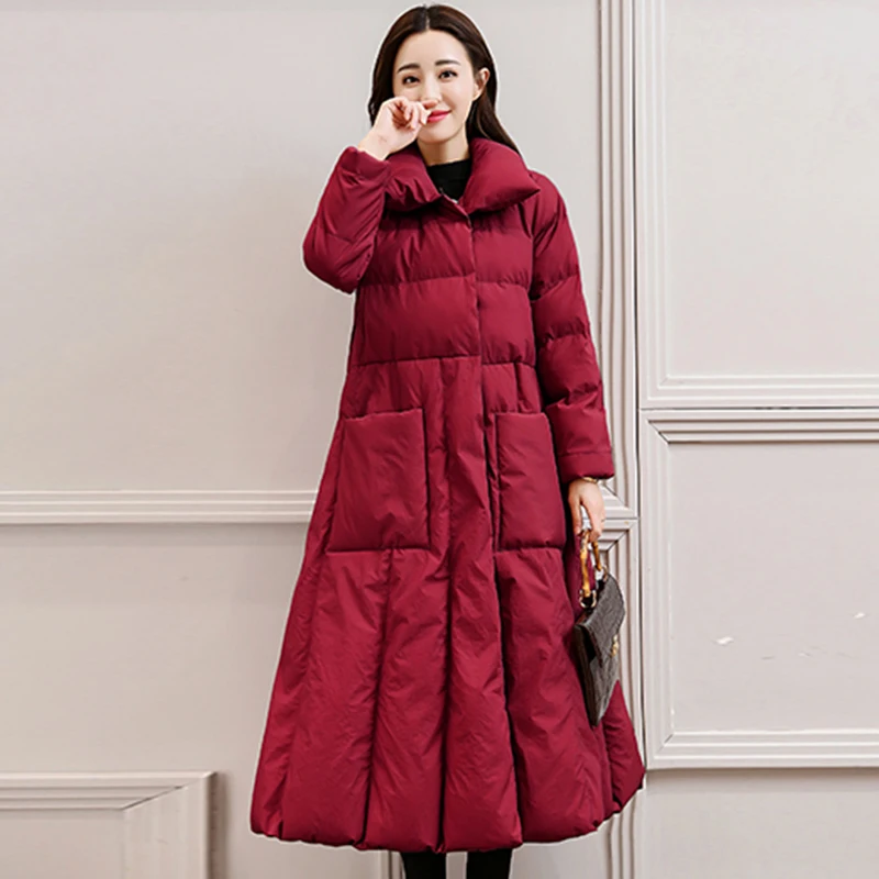 Parkas red Vers Mince Long Poches Le 2018 Femmes Épais Manteau Black Solides Pj296 Taille À Coton Survêtement Mode Nouveau Rembourré La Veste D'hiver Pink Bas leather Plus wqFnf0