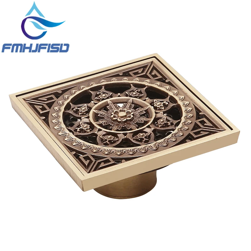 10*10cm Euro Style Antique Brass Flower Carved Art Drain Bathroom Shower Waste Drainer Bathroom Floor Drain
