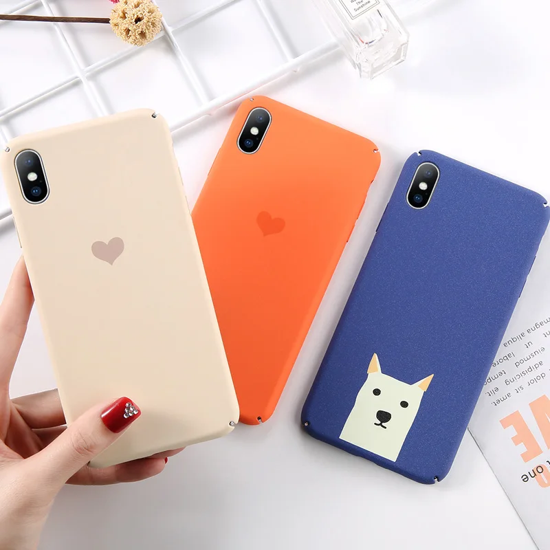 

USLION Matte Hard PC Case For iPhone Xs Max XR XS X 8 6S 6 7 Plus Funny Animal Love Heart Phone Cases Frosted Back Cover Coque