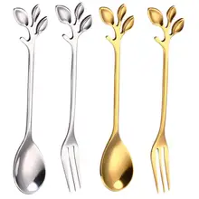 Stainless Steel Iced Cream Tea Spoons Spoon Coffee Spoons Leaf Shape Stirring Spoon Coffee Accessories