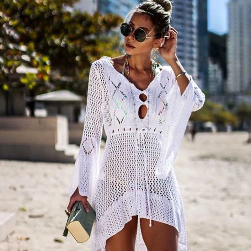 

New Sexy Cover Up Bikini Women Swimsuit Cover-up Beach Bathing Suit Beach Wear Knitting Swimwear Mesh Beach Dress Tunic Robe