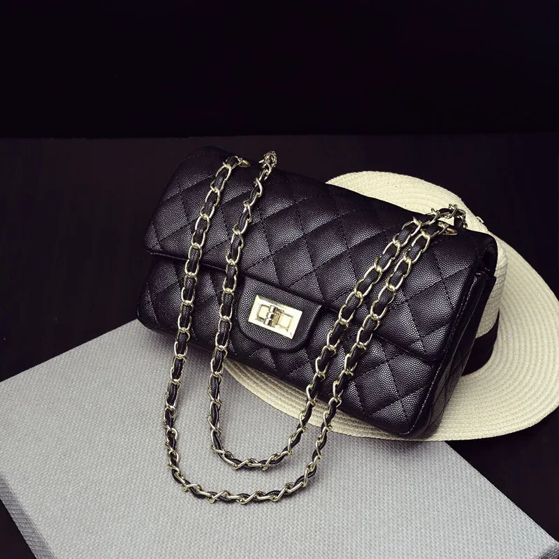 

2018 New Black Caviar Luxury Handbags Women Messenger Bags Female Crossbody Bags For Women Golden Chain Shoulder Bag Diamond