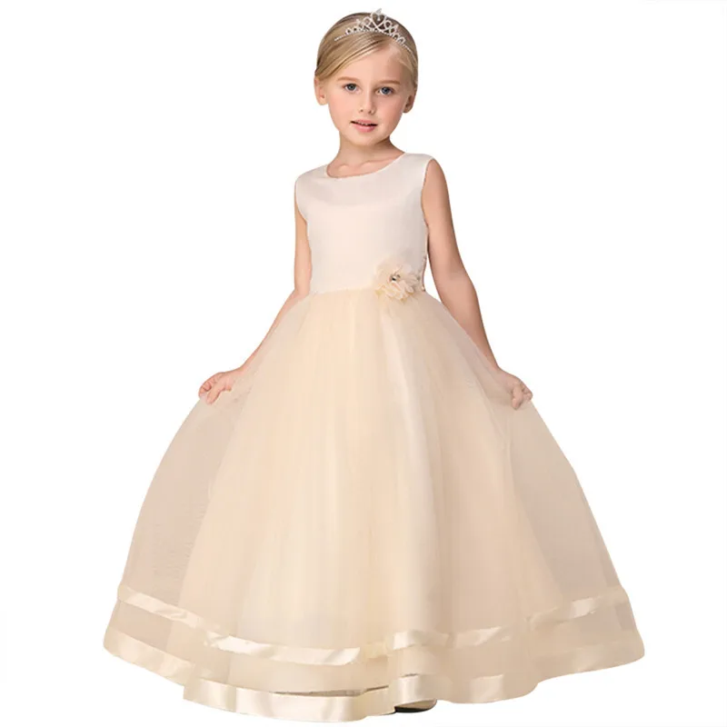 

New Princess Dress Lace Cute Sleeveless The Dress for Girls Solid A-Line O-neck Girls Dress Casual Clothes for Girls