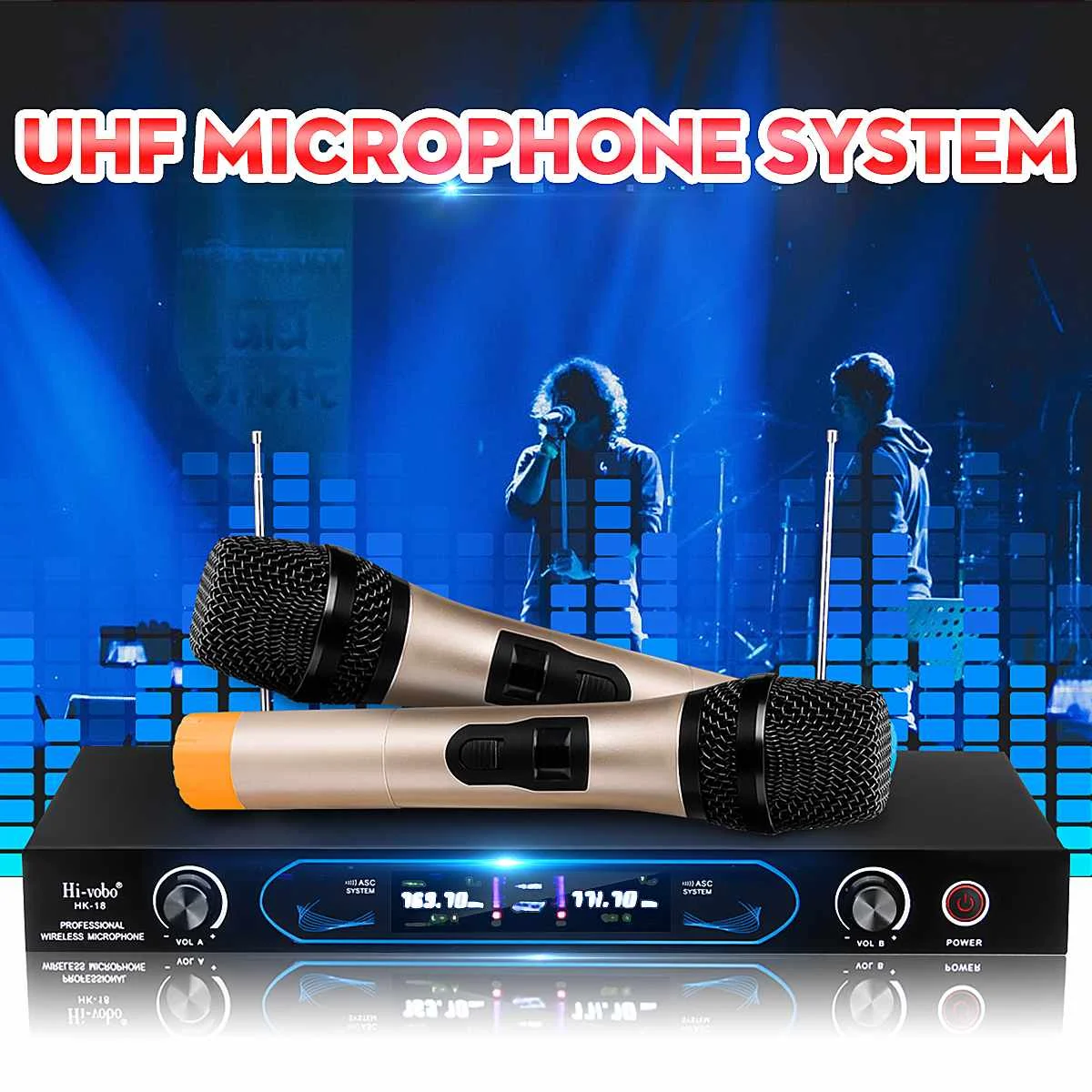 

Professional Dual Cordless Wireless Microphone Microphones System with 2 Handhelds Mic 2 Channel Receiver For Home Karaoke Party