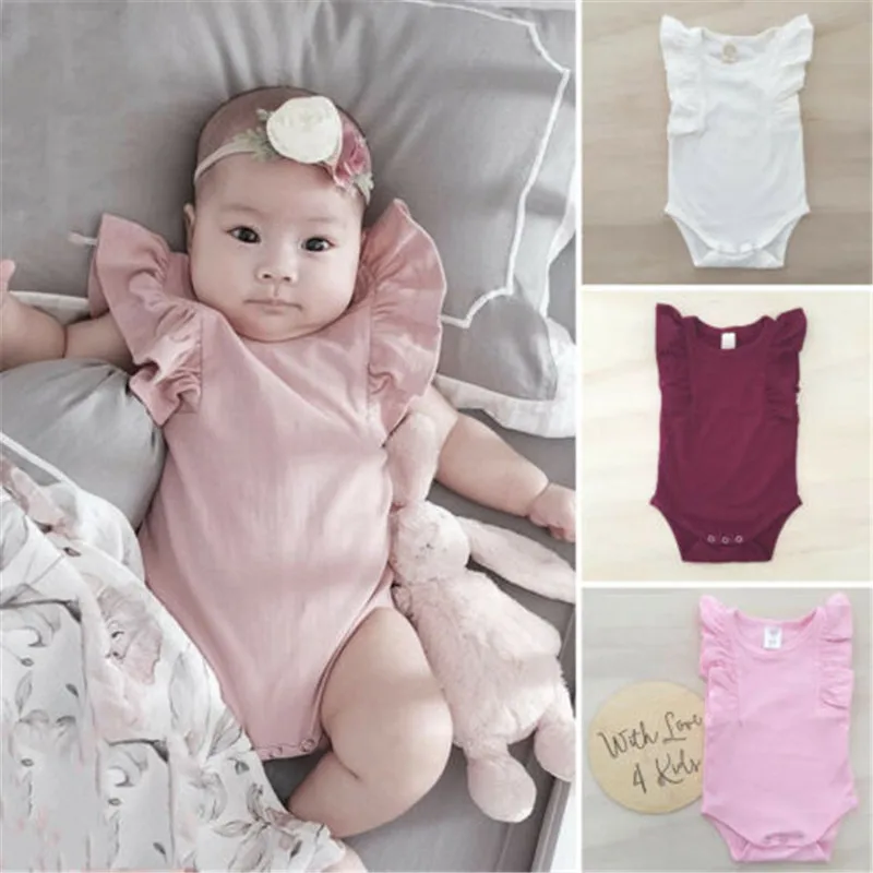 0-24 Months Baby Girls Clothes Set Solid White Pink Black Red Rompers Kids Sleeveless Bodysuits For Headband | Детская одежда и