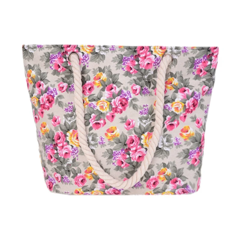 

Women printing hemp rope canvas High capacity Portable shoulder bag