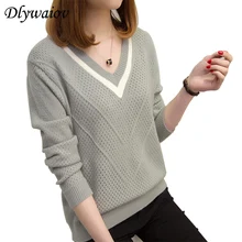 Women Pullovers Sweater Sexy V-Neck Elegant Bottoming Korean Loose Knitwear 2018 Autumn Winter Core yarn Ladies Jumper Tops Women Pullovers Sweater Sexy V-Neck Elegant Bottoming Korean Loose Knitwear 2018 Autumn Winter Core yarn Ladies Jumper Tops
