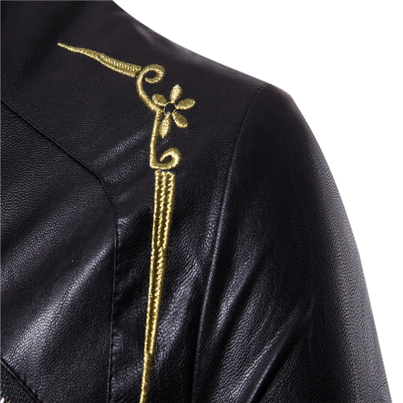  Autumn embroidery black men jacket Teen fashion motorcycle leather jackets S M L XL XXL men PU Coat