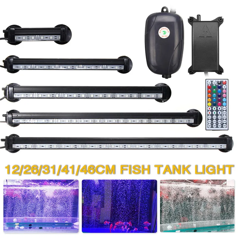 

Matching Air Pump RGB Aquarium Fish Tank LED Light with Remote 12/26/31/41/46CM Fish Lamps Waterproof EU Plug 110-240V to DC12V