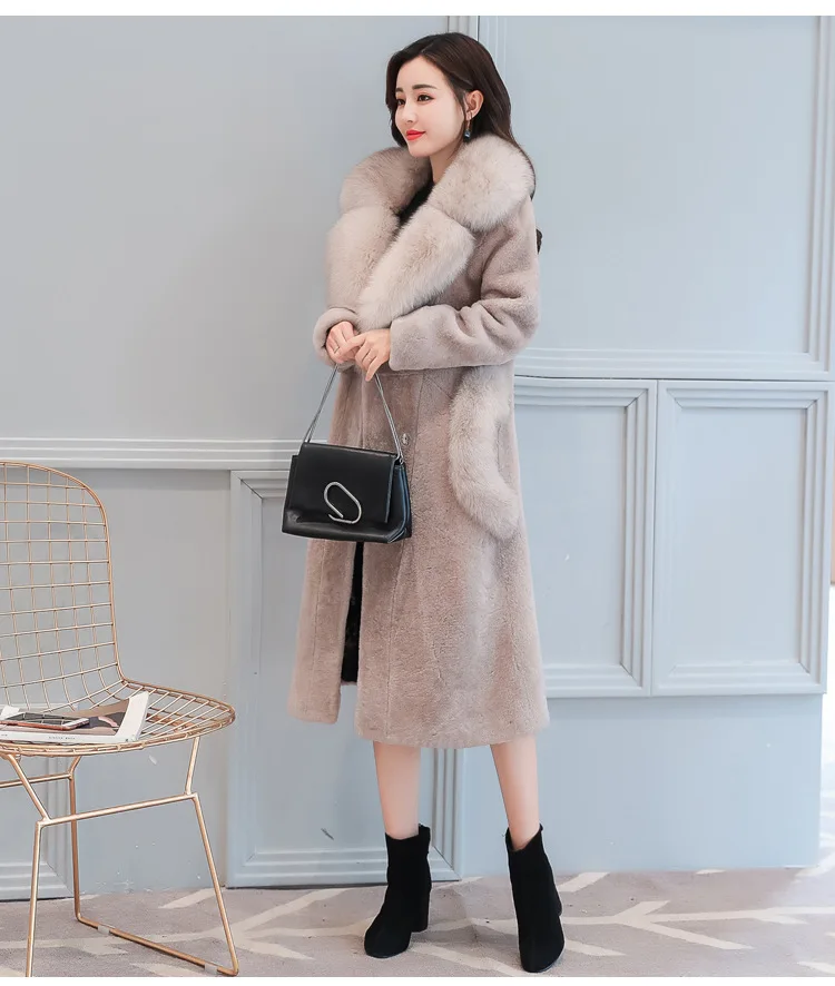Qualité gray Hiver Faux Haute À Manches Femmes Col Partie khaki Longues Chaud hot Solide De 2018 Plus Taille La Fourrure Pink Renard Black Artificielle Outwear Manteau YvI6yfb7g