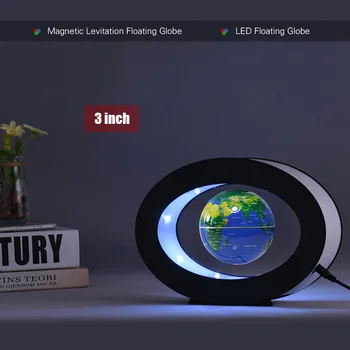 

3 Inch Magnetic Levitation Floating Earth Globe World Map with LED White Light Oval Shape Base for Desk Decoration Children Gift