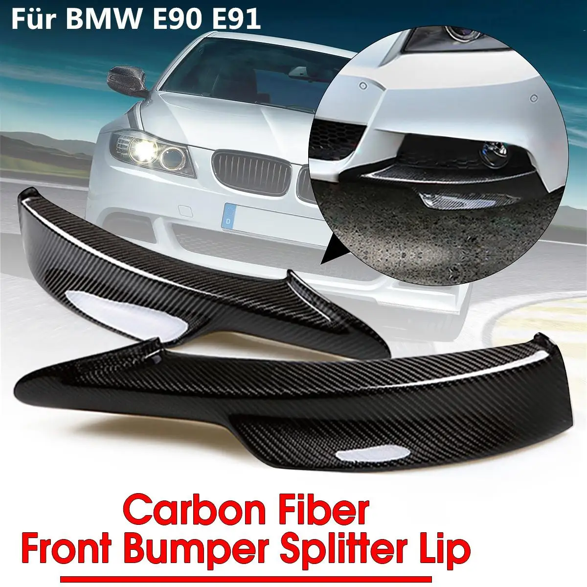 

2pcs Car Front Bumper Splitter Lip For BMW E90/E91 3 Series 4 Dr Sedan With M-Tech Bumper 2009-2011 Real Carbon Fiber
