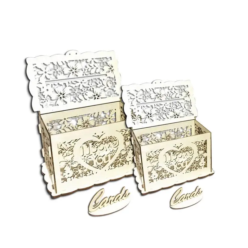 

DIY Antique Openwork Solid Wood Wedding Supplies Greeting Card Mailbox With Lock Perfect Souvenir Box Foldable Design Gift