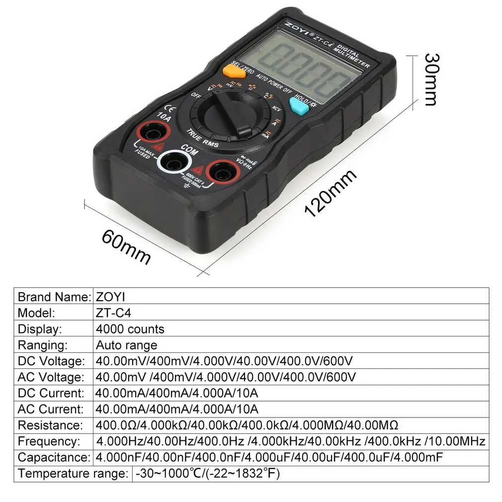 ZOYI ZT C4 NCV цифровой ЖК мультиметр AC/DC Вольтметр Амперметр Авто Диапазон диодное