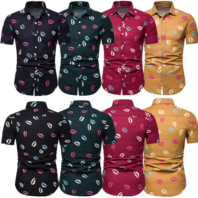 

2019 New Style Fashion Hot Men's Slim Fit V Neck Short Sleeve Print Button Muscle Tee Casual Golf Shirts Tops