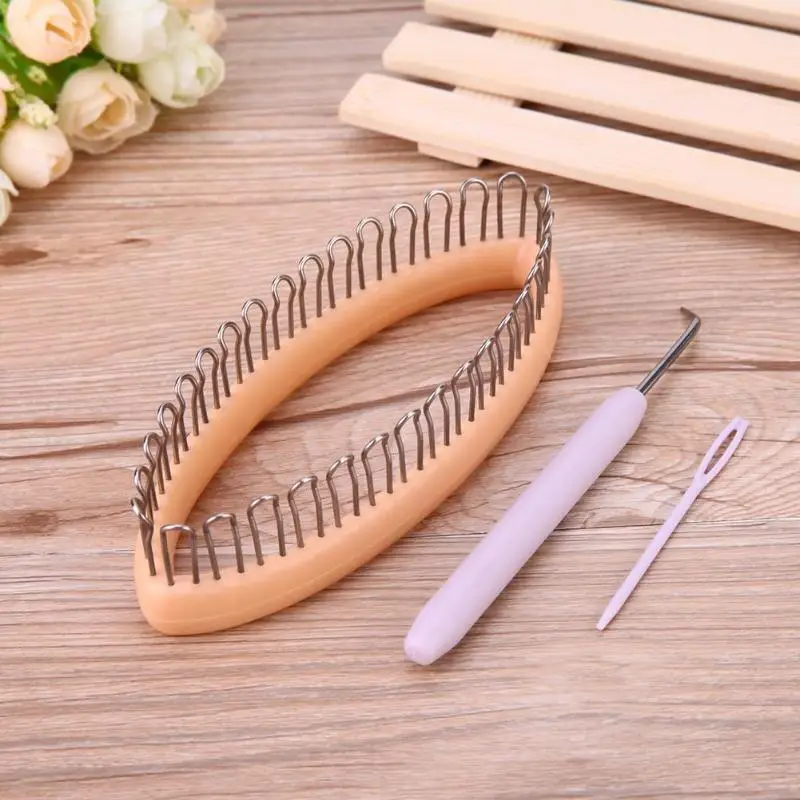 

32 Pegs Sock Wooden Loom Round Knitting Tool Steel Extenders Hook Kit