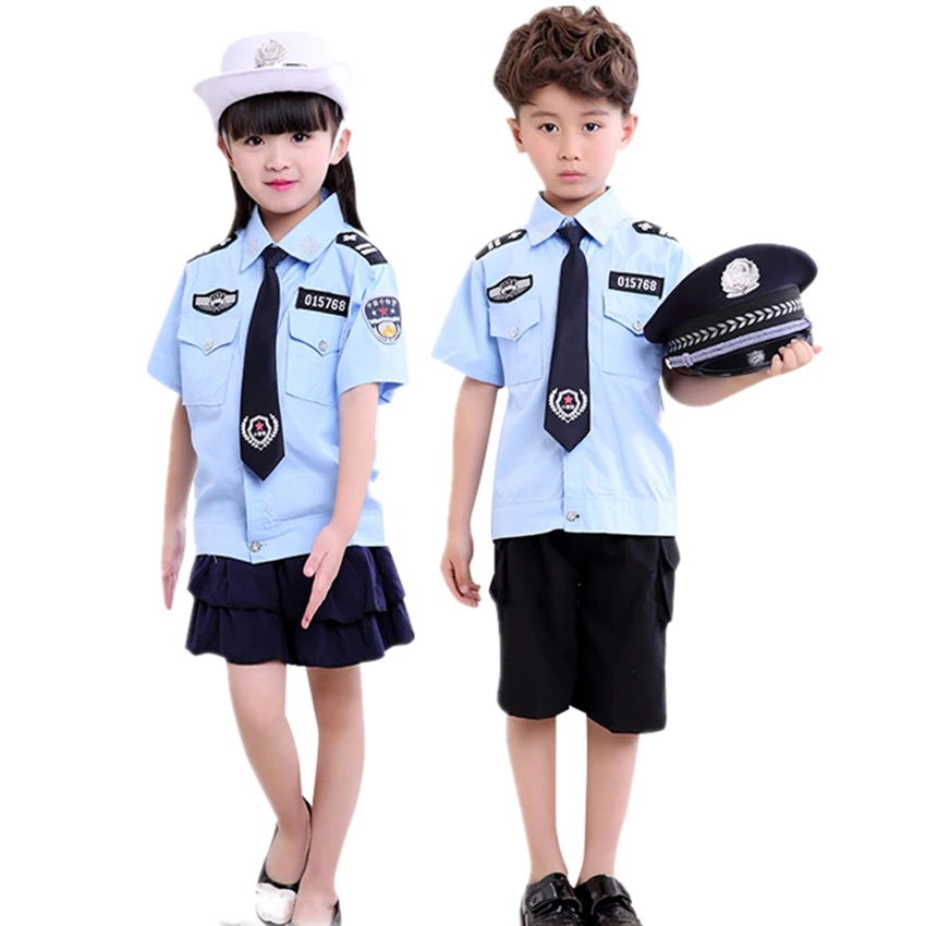 

Tiny Cop Boy Girl Role Play Police Uniform Cap Carnival Disguise Military Clothing Halloween Costume for Kids Teenager Cosplay
