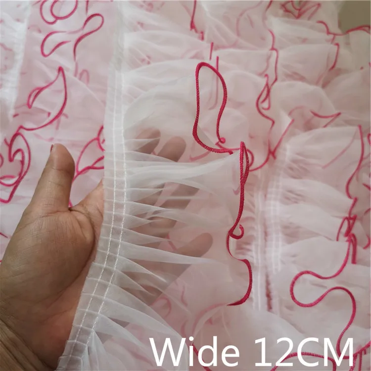 

12CM Wide Luxury Organza Pleated Chiffon Lace Applique Ruffle Trim Ribbon DIY Sewing Wedding Dress Curtain Clothing Fringe Decor