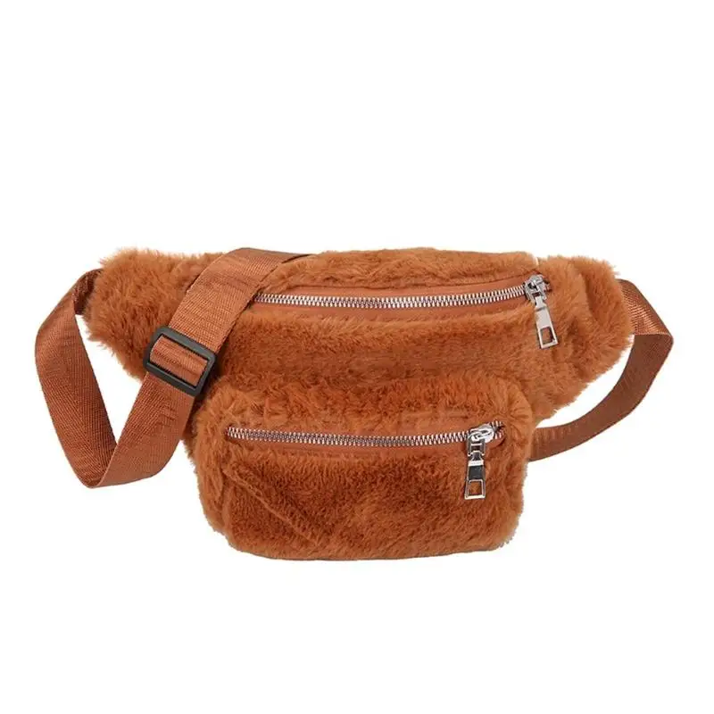 النساء فو الفراء حزمة مراوح الشتاء الفتيات السفر الخصر حزمة الصدر الكتف حزام أكياس Heuptas للنساء Crossbody حقيبة ساعي