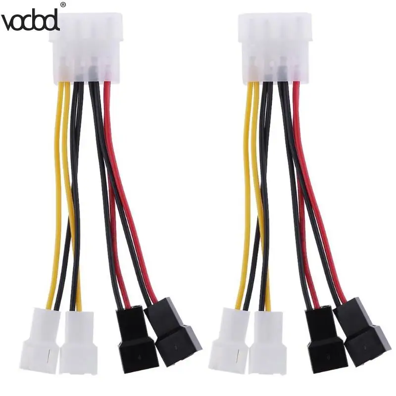 2pcs/lot Computer Cooling Fan Power Cables 4Pin Molex to 3Pin fan Power