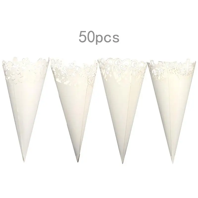 

50pcs White Rose Paper Flower Packing Hollow Love Lace Paper Cake Tube Paper Cup Home Decoration Party Supplies