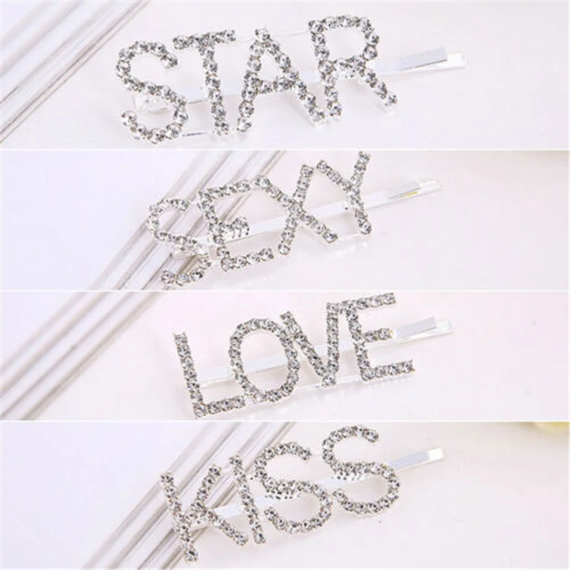 Crystal Barrettes Letters Hair Pin Rhinestone Head Wear Hair Accessories