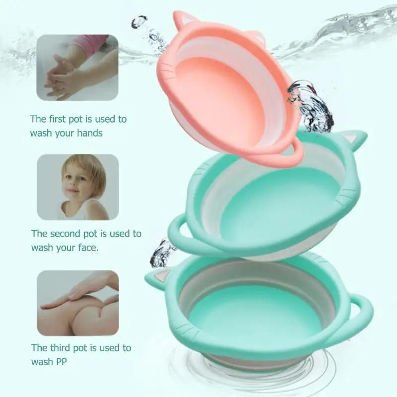

Portable Cute Cat Shape Washbasin Baby Folding Washbasin Detachable Newborn Infant Face Foot Butt Wash Basin Bath Tub