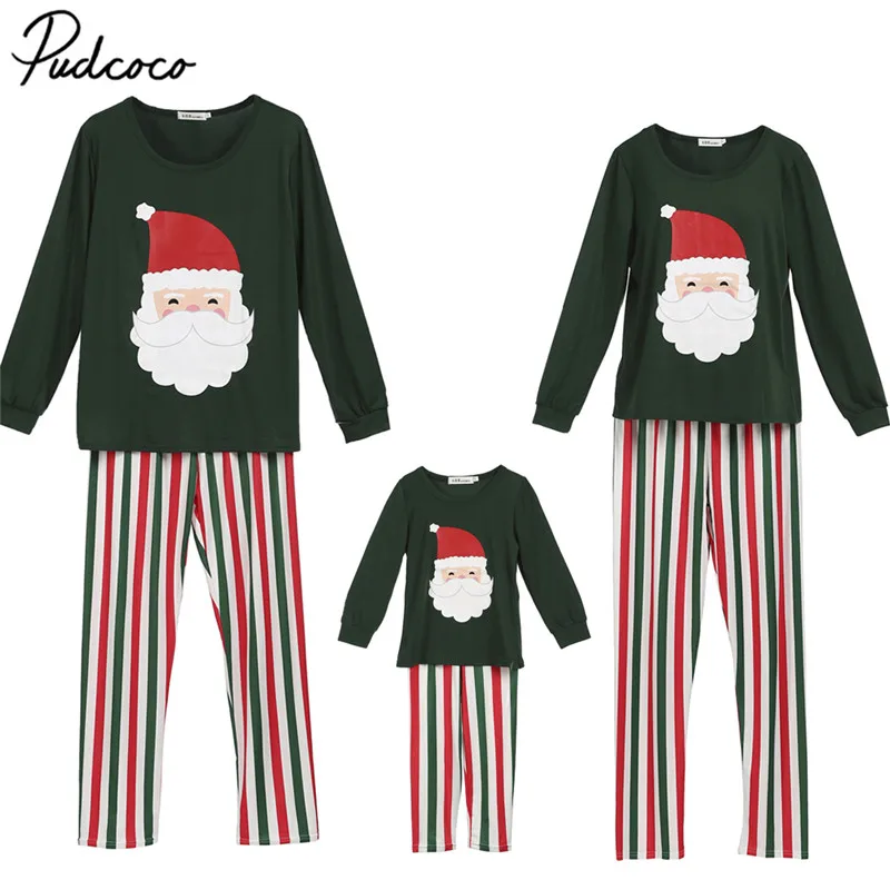 

Women Man Kids Family Matching Christmas Pajamas Set Baby Santa Claus Long Sleeve Top+Striped Pant 2Pcs Warm Sleepwear Nightwear