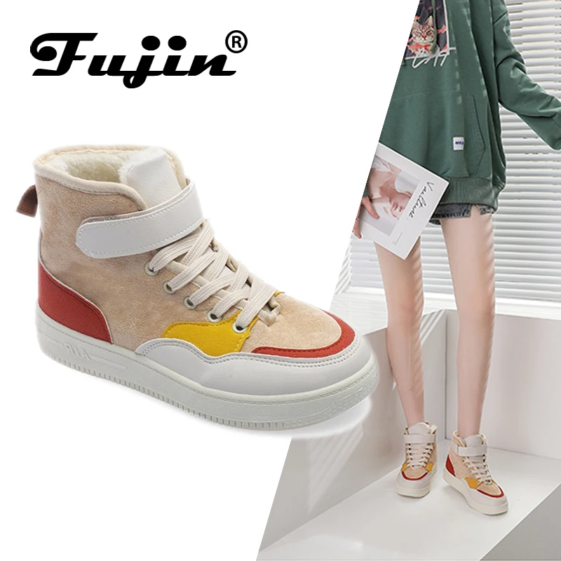 

FUJIN Brand Women Casual Flats Atumn Winter Keep Warm Plush Fur Shoes Women Lace Up Comfortable Female Flats for Women Shoes