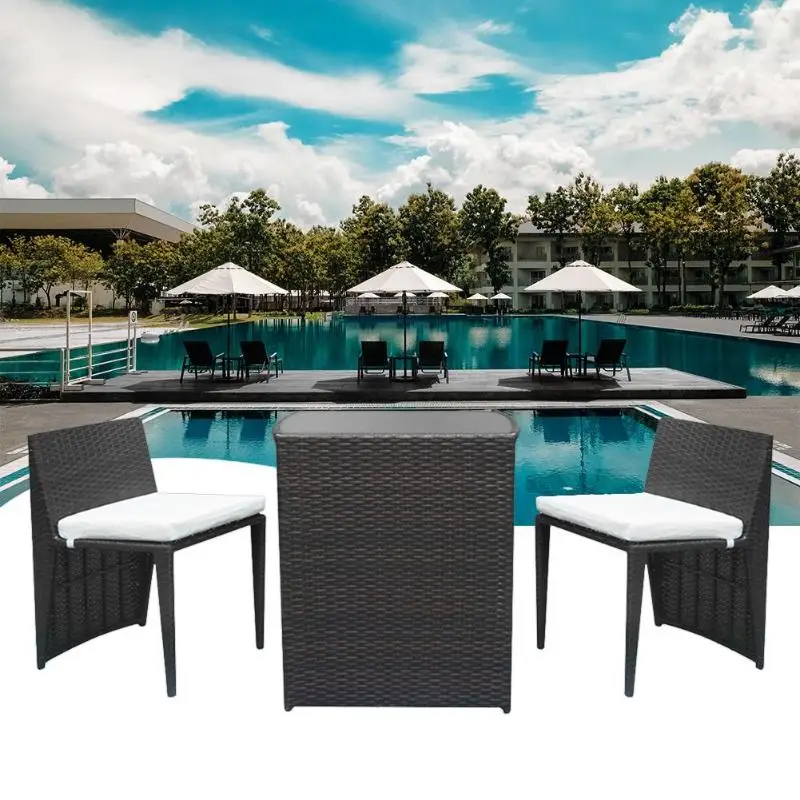 

2pcs Chairs + 1 Bar Table Outdoor Modern Dessert Shop Cafe Rattan Sofa Set Dropshipping
