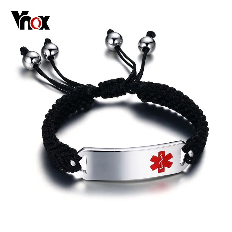 

Vnox Medical Braided Charm Bracelets ID for Men Stainless Steel Emergency Alert Jewelry Adjustable Length Free Engraving