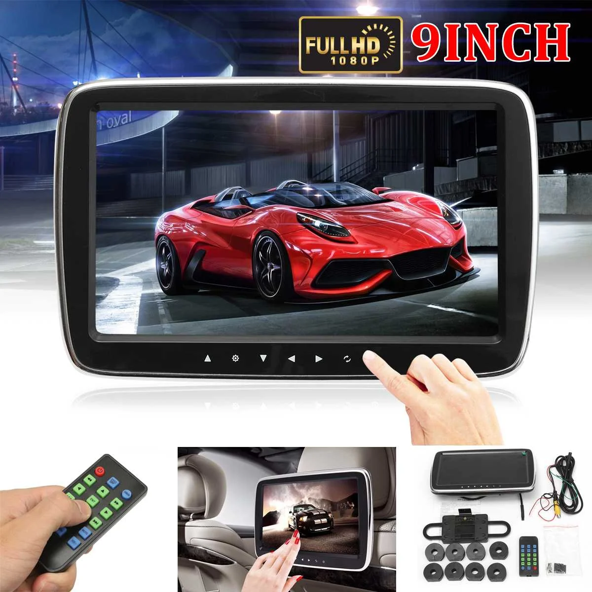 

9'' Car Headrest Monitor DVD MP5 Player USB/SD/HDMI/FM/Game TFT LCD Screen T ouch Button Car Digital Video Radio Stereo