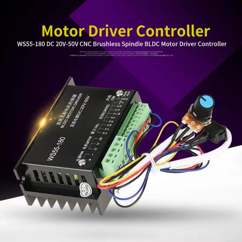 

3 phase BLDC Motor Controller WS55-180 DC 20V-50V CNC Brushless Spindle BLDC Motor Driver Controller