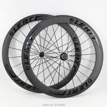 

New LERT glossy black logo 50+60mm Road bike matte 3K full carbon fibre bicycle clincher tubular rims carbon wheelsets Free ship