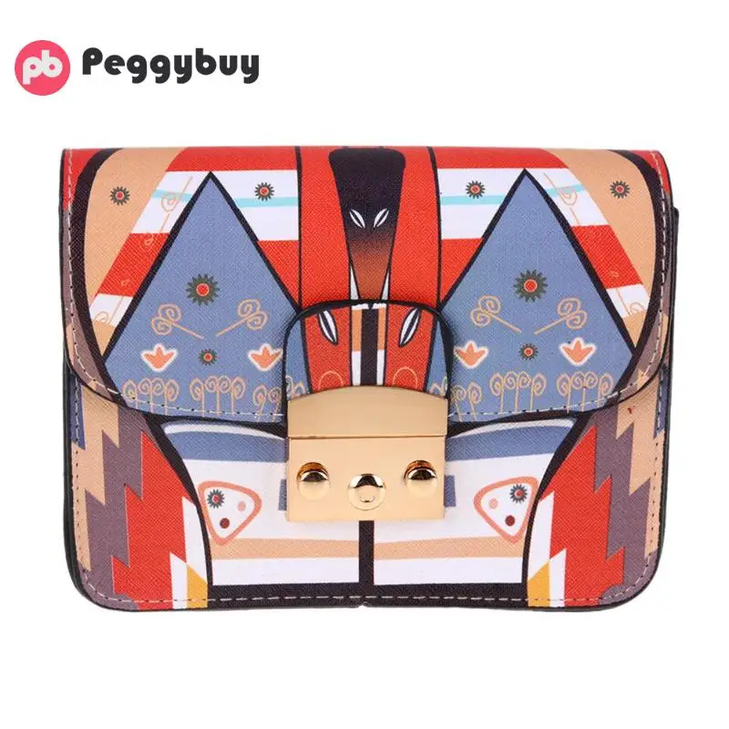 

Leather Colorful Flower Printed Mini Chain Bag Messenger Shoulder Small Square Bag Messenger Bag sac main femme purse clutch
