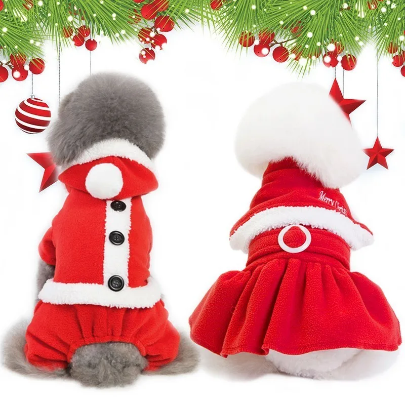 New Red Christmas Dog Clothes Santa Doggy Costumes Clothing fleece pet