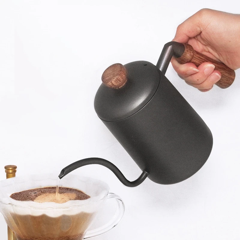 

600Ml Gooseneck Tea Kettle Long Narrow Spout Coffee Maker With Wooden Handle
