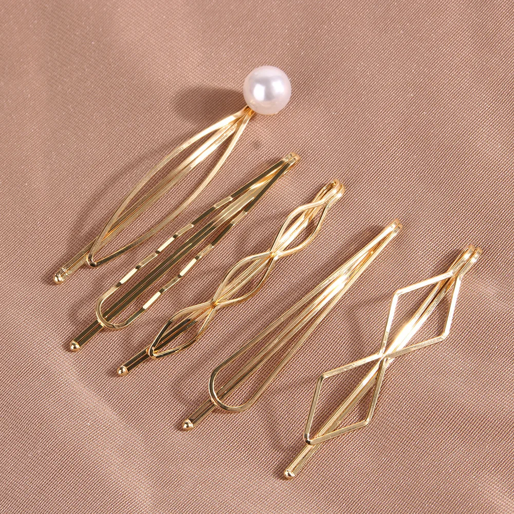 

2019 Ins Geometric Hairpin For Women Retro Gold Silver Metal Hair Clips Joker Hair Fringe Clamp For Girls Accessories 5 Pcs/set