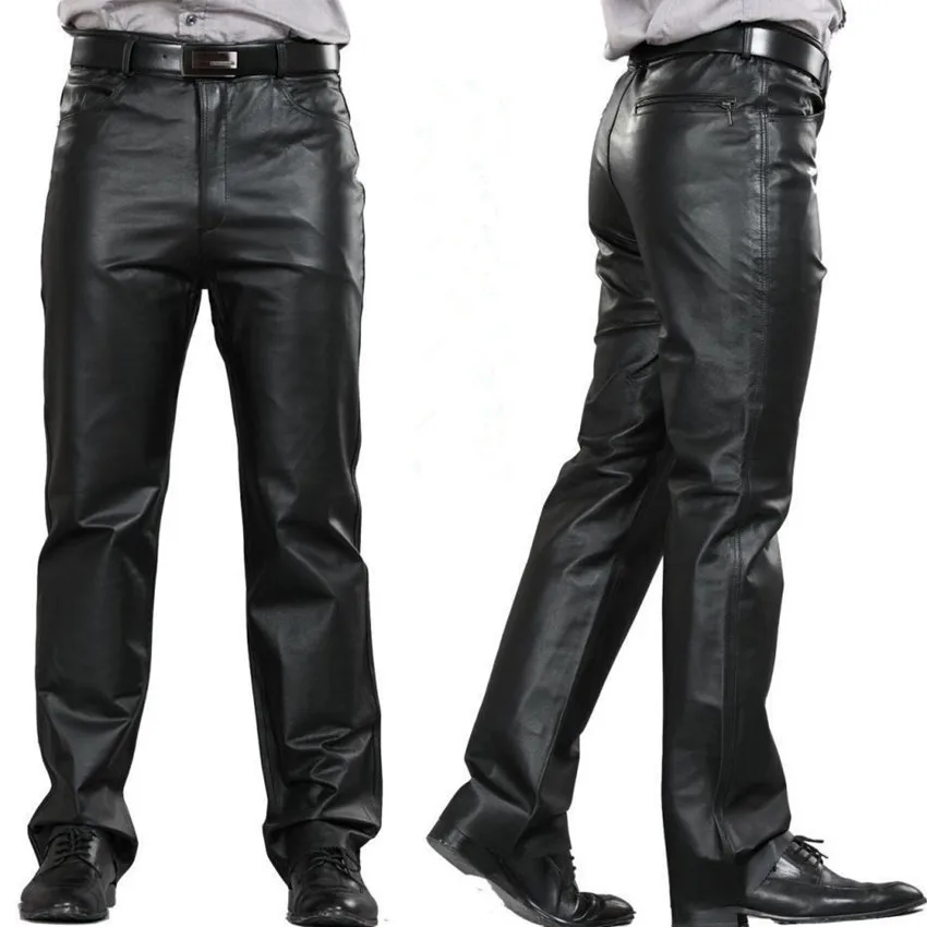 

M-7xl Plus Size Fashion Leather Pants Motorcycle Pants Men Genuine Leather Straight Pants Men's Flat Zipper Fly Regular