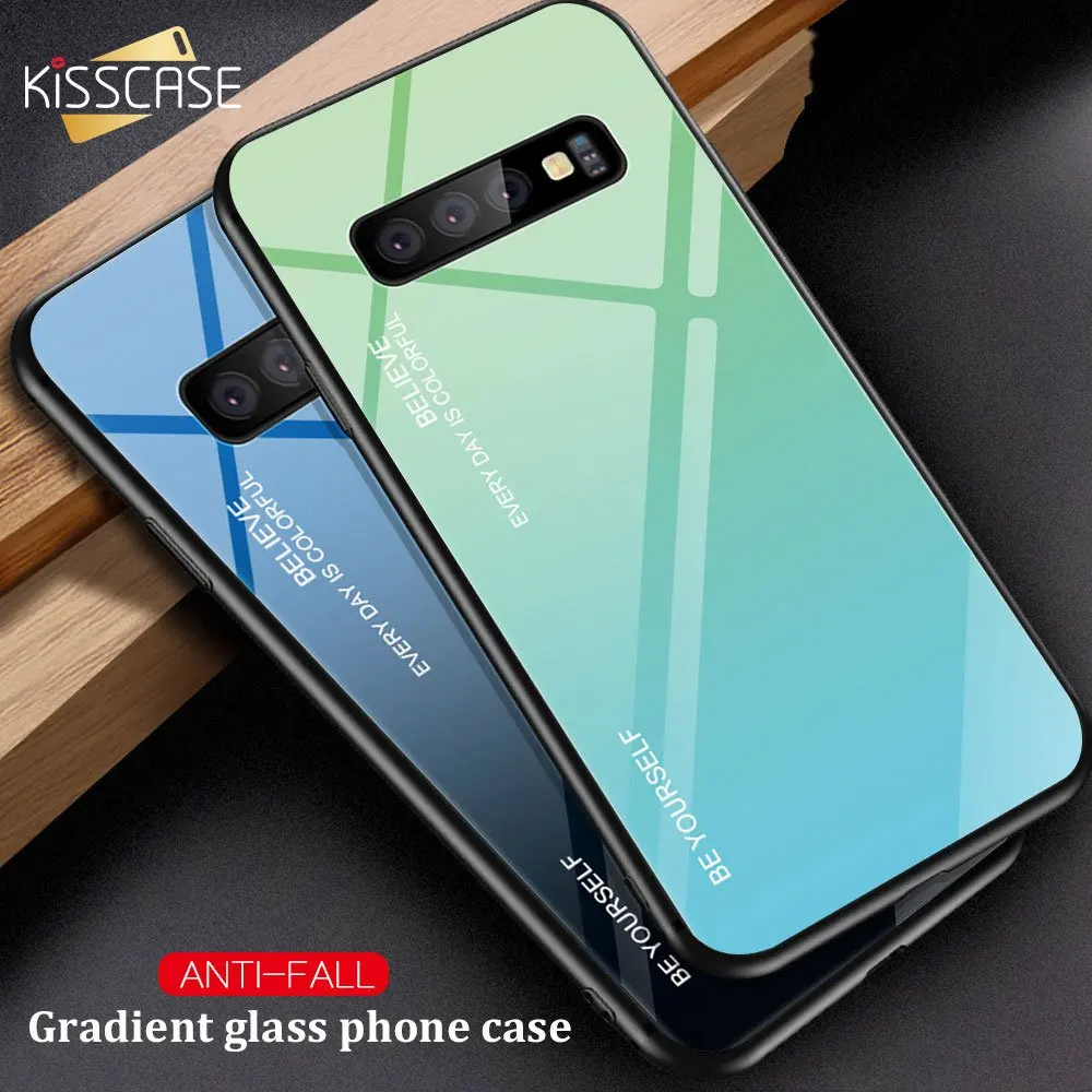 KISSCASE Tempered Glass Case For Samsung Galaxy A50 A30 M20 M10 Dual Gradient Color A8S Phone Cover |
