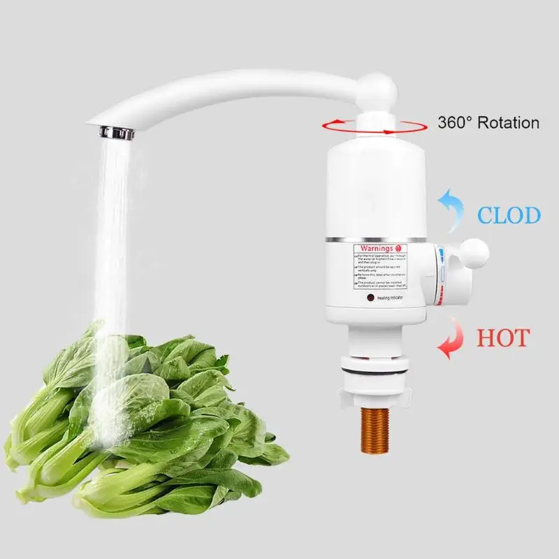 

Kitchen 3000W 220V Electric Instant Heating Water Heater Tap Hot Cold Water Faucet EU Plug for washing vegetables dishes