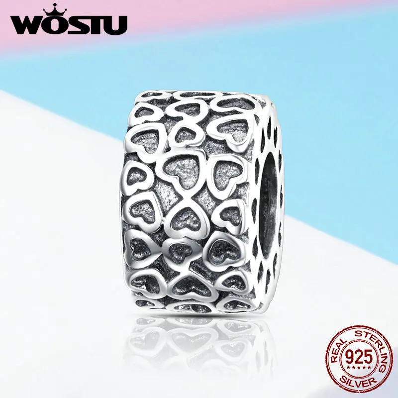 WOSTU, 925 пробы, серебряный, романтичный, в виде сердца, для влюбленных, очаровательный браслет, подходит к оригинальному женскому браслету, бусины для браслета, подлинные ювелирные изделия CQC1043