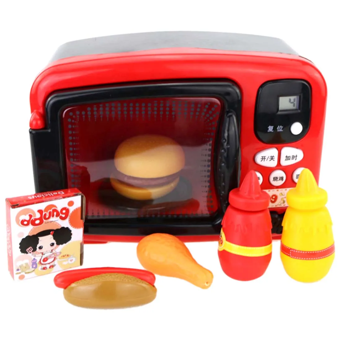 

Children L Simulated Microwave Oven Pretend Play Kitchen Toy Educational Playset food Heats Up Hamburger Early Education Gift