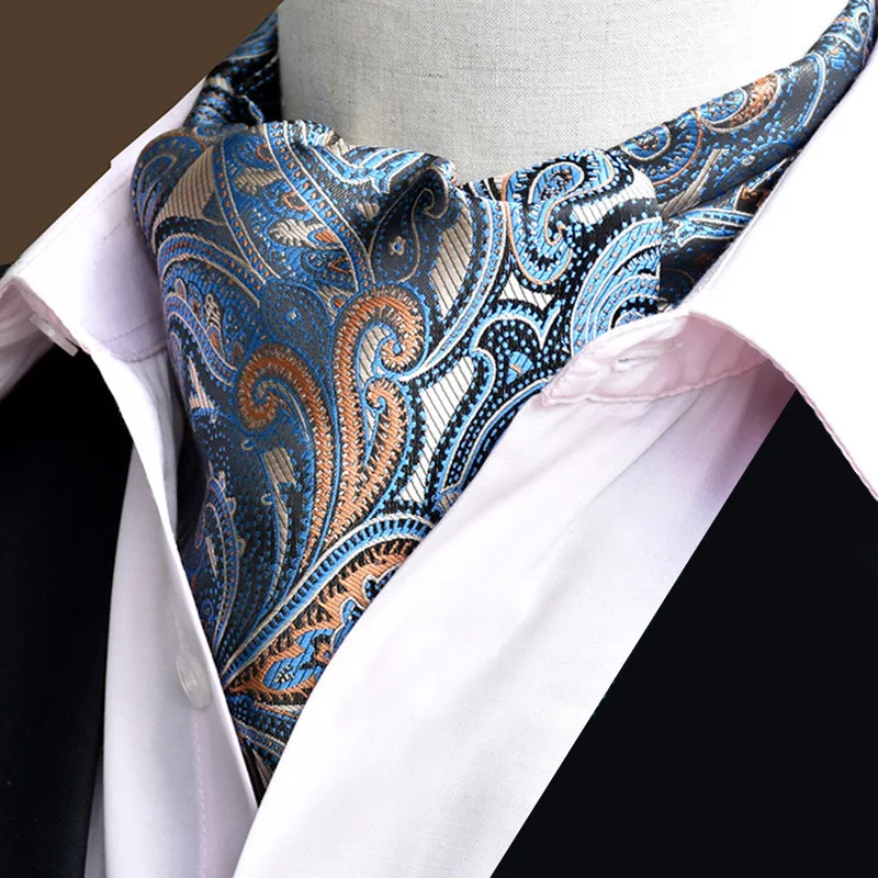 

Men's Vintage Paisley Floral Formal Cravat Ascot Tie Scrunch Self British Style Gentleman Polyester Silk Necktie Wedding Party