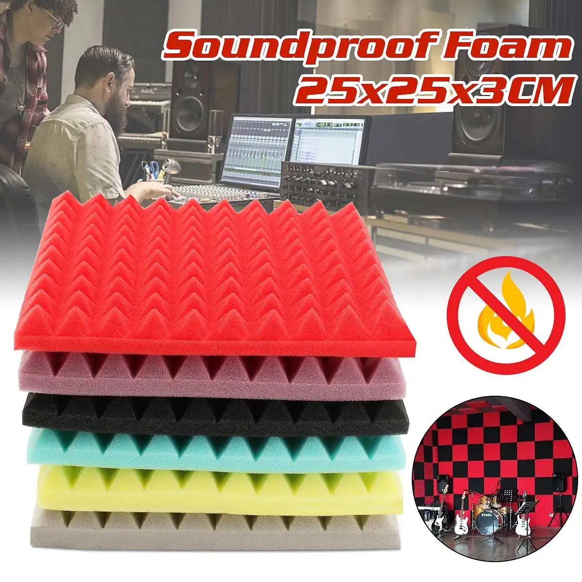 

1pcs 250x250x30mm Soundproofing Foam Acoustic Foam Treatment Sound Proofing Studio Room Absorption Wedge Tiles Polyurethane Foam
