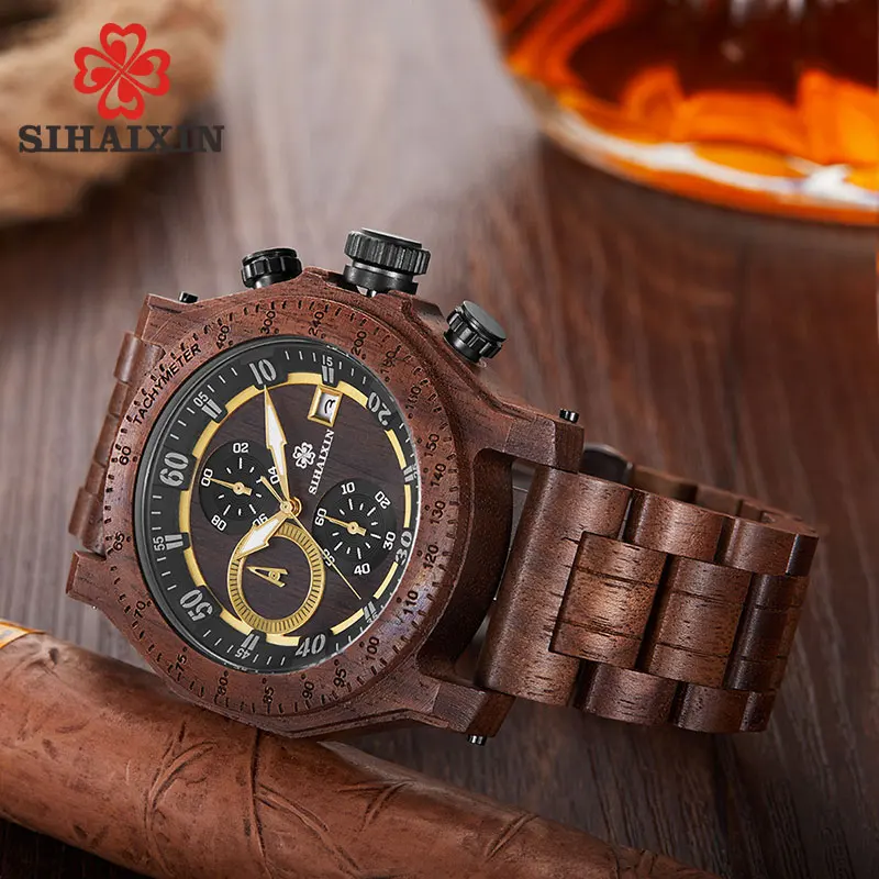 SIHAIXIN мужские часы из натурального дерева Reloj Hombre Дата дисплей Кварцевый