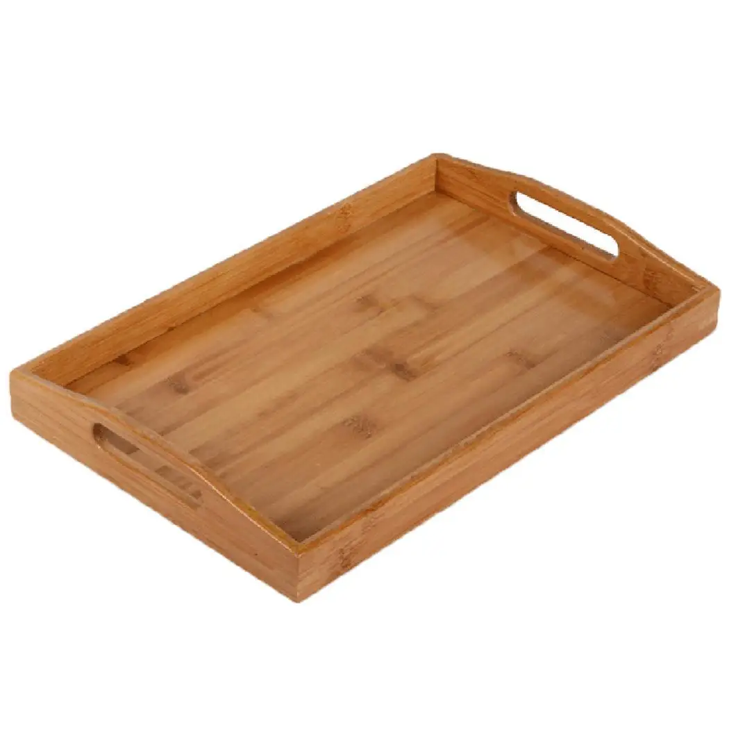

Solid Rectangle Wood Handle Food Tea Tray Plate Storage Organizer rectangle wood tray plate are easy use.