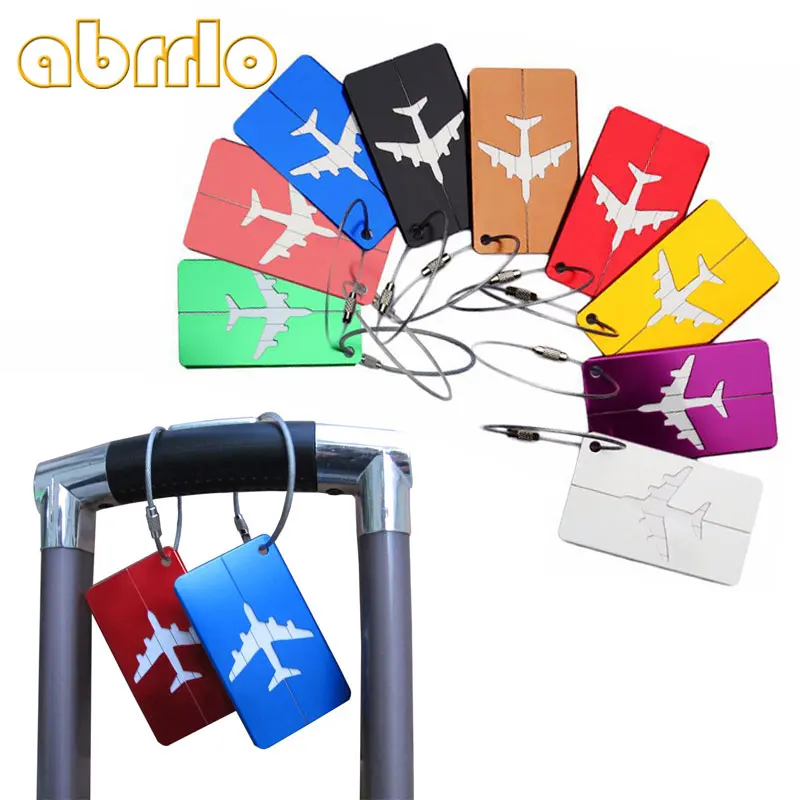 

Travel Bags Tag Aluminium Alloy Luggage Tags Suitcase Label Straps Holder Novelty Flight Baggage Card Travel Accessories